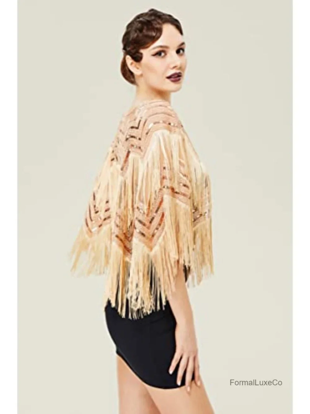 1920s Sequin Fringe Shawl Wrap Gatsby Capelet Evening Party Cover Up